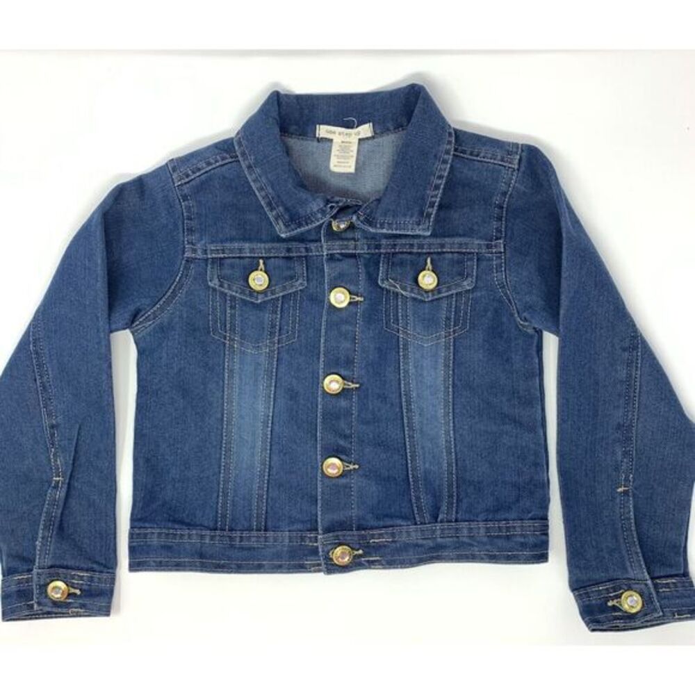 One Step Up Blue Denim Jacket with Rhineston Buttons Cotton Blend Girls Size 5/6